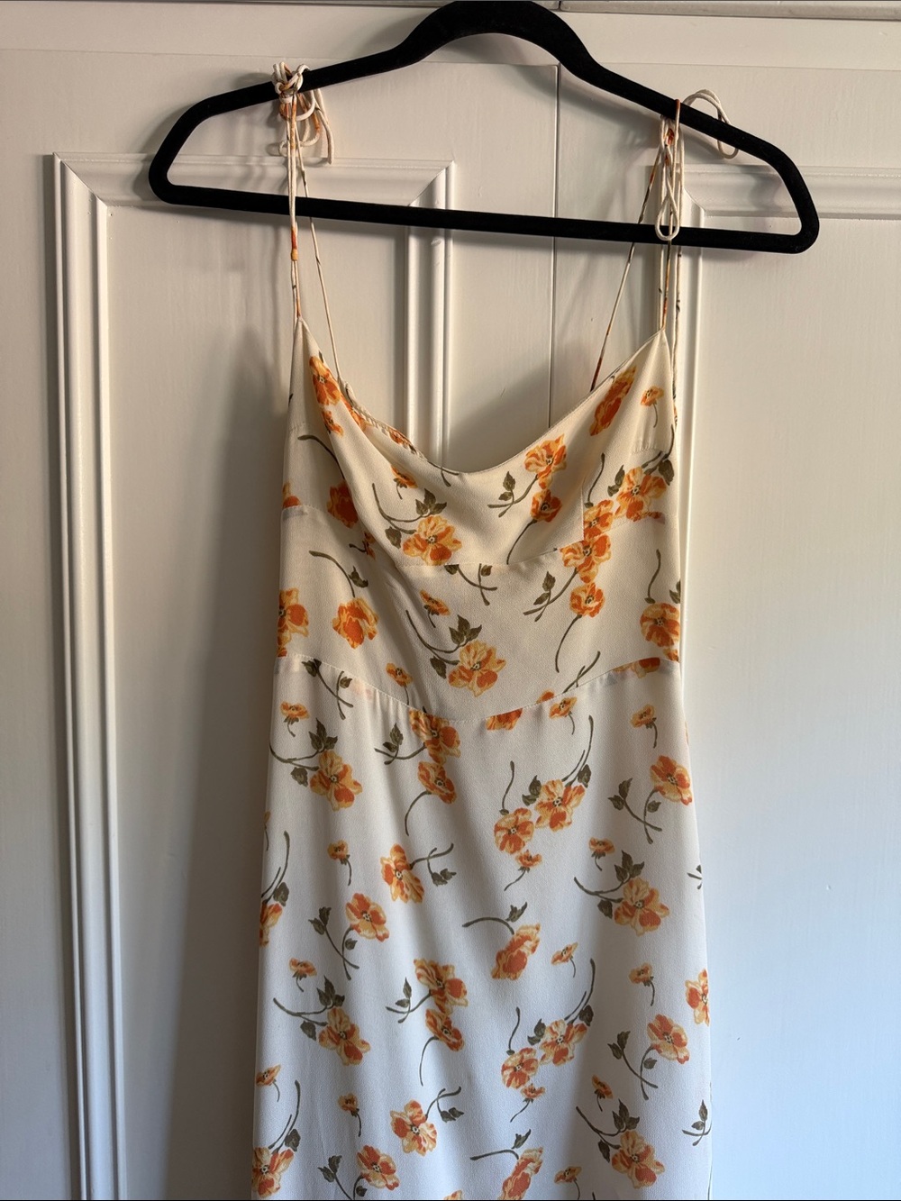 Reformation Cream Slip Dress with Orange Floral Print